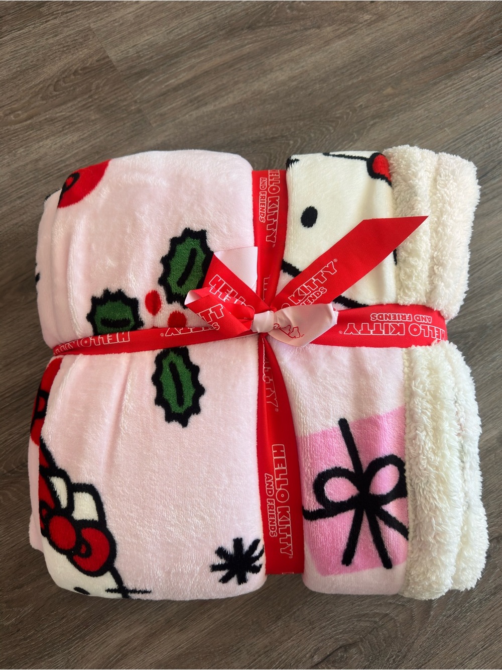 Hello Kitty Pink Holiday Plush Throw with Sherpa Trim